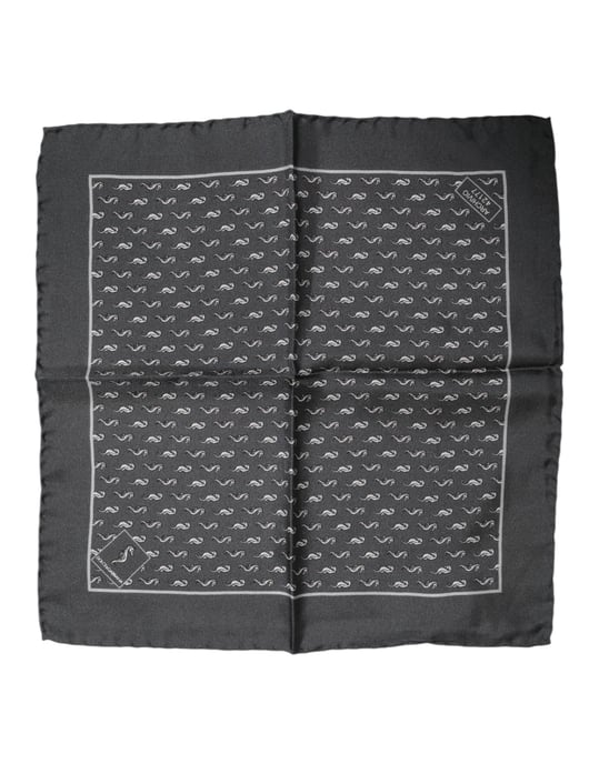 Zwarte Vissenprint Zijde Vierkante Mannen Foulard Sjaal - Image 1