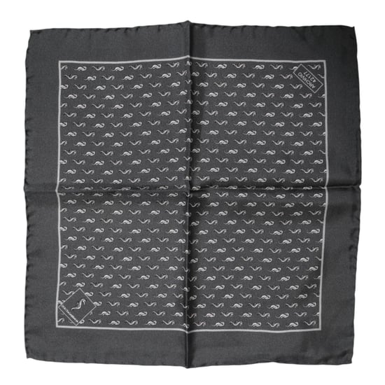 Zwarte Vissenprint Zijde Vierkante Mannen Foulard Sjaal - Image 2