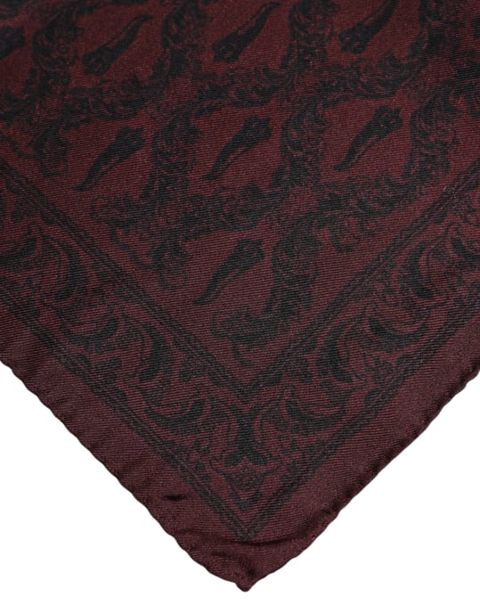 Bordeaux Zwarte Gedrukt Vierkant Mannen Foulard Sjaal - Image 3