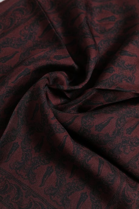Bordeaux Zwarte Gedrukt Vierkant Mannen Foulard Sjaal - Image 4