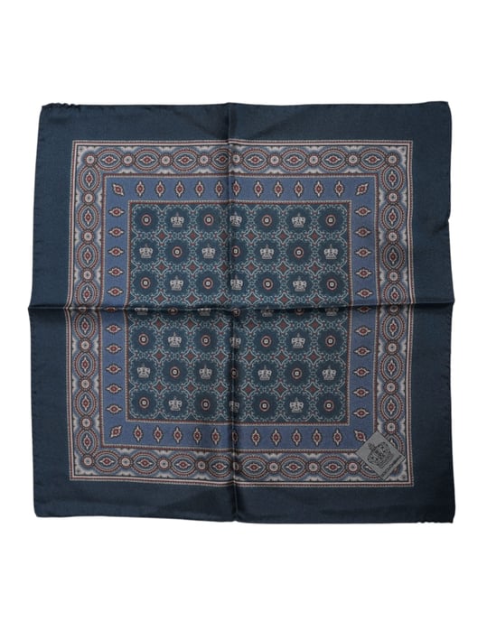 Blauwe Gedrukte Zijde Vierkante Mannen Foulard Sjaal - Image 1