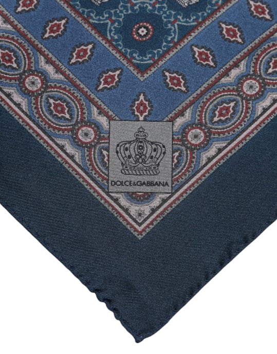 Blauwe Gedrukte Zijde Vierkante Mannen Foulard Sjaal - Image 3