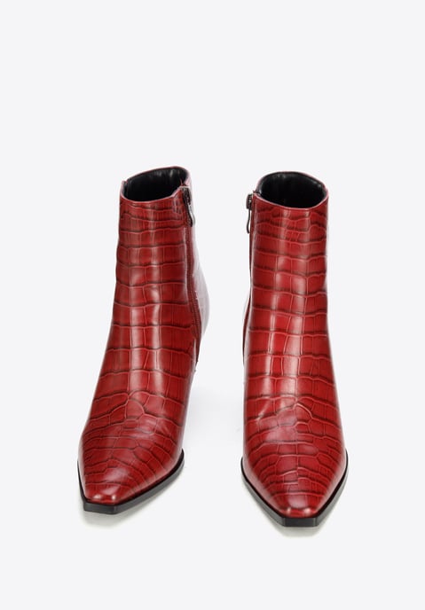 Wittchen Dames Burgundy Croco Leren Hoge Hak Enkellaarsjes - Image 1
