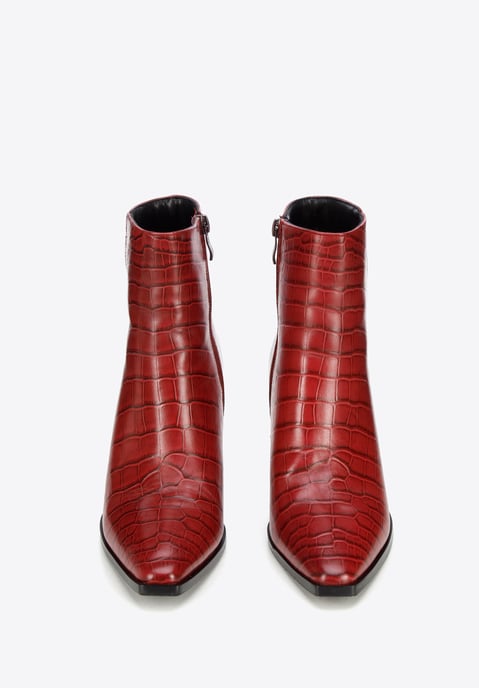 Wittchen Dames Burgundy Croco Leren Hoge Hak Enkellaarsjes - Image 2