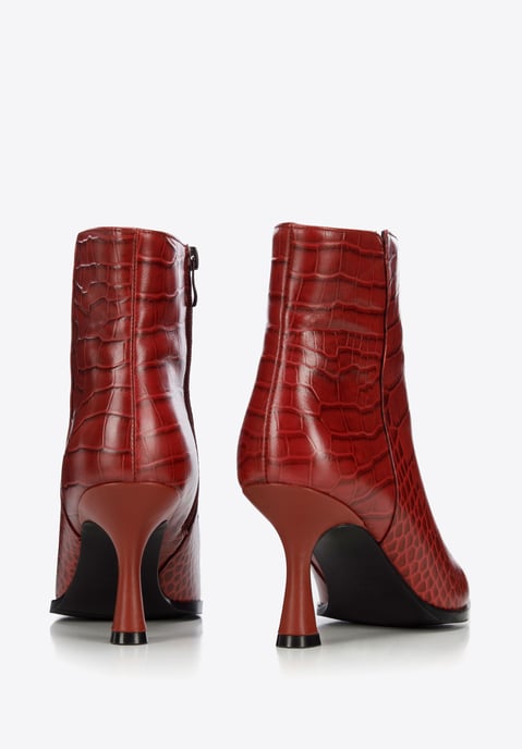 Wittchen Dames Burgundy Croco Leren Hoge Hak Enkellaarsjes - Image 4