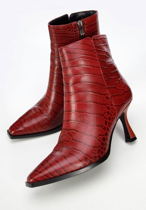 Wittchen Dames Burgundy Croco Leren Hoge Hak Enkellaarsjes - Image 5