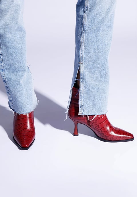 Wittchen Dames Burgundy Croco Leren Hoge Hak Enkellaarsjes - Image 6