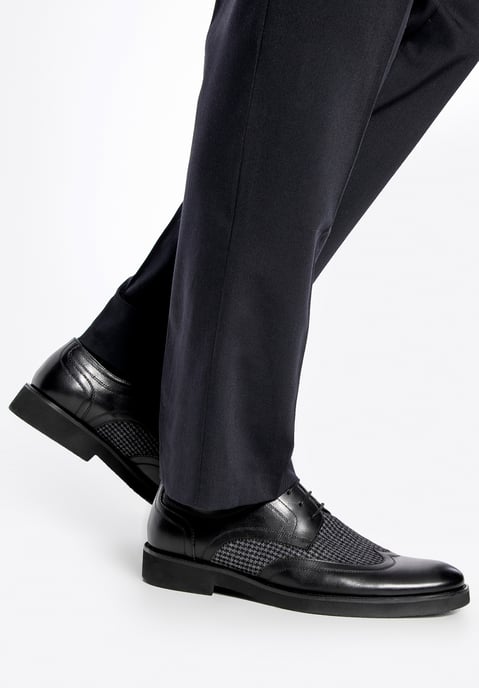 Wittchen Heren Derby Schoenen in Zwart Leer met Textielinzetstukken - Image 1