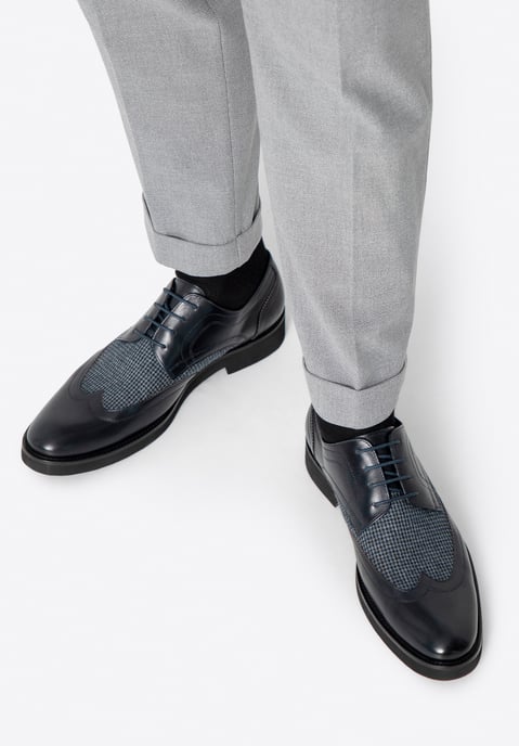 Wittchen Heren Derby schoenen van leer met textiel inzetstukken, marineblauw, natuurlijk leer - Image 1