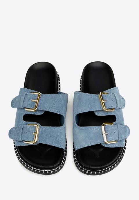 Wittchen Dames Blauwe Suède Leren Slippers - Image 3
