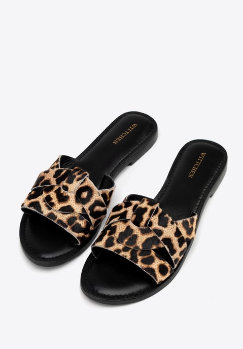 Wittchen Dames Animal Print Leren Slippers Zwart en Bruin Natuurlijk Leer - Image 2