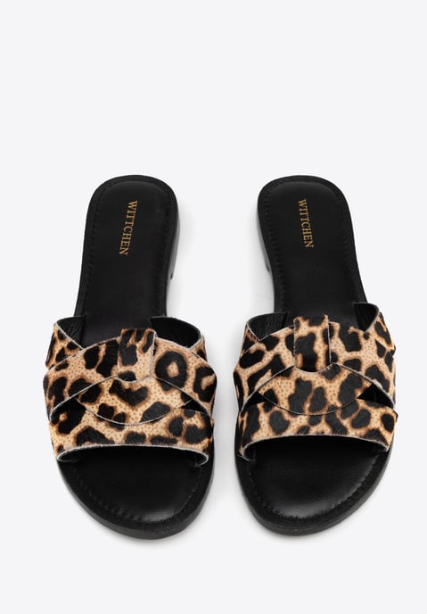 Wittchen Dames Animal Print Leren Slippers Zwart en Bruin Natuurlijk Leer - Image 3