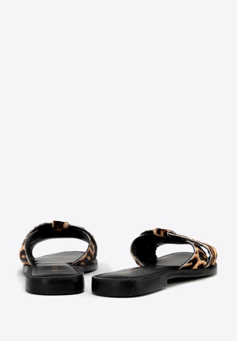 Wittchen Dames Animal Print Leren Slippers Zwart en Bruin Natuurlijk Leer - Image 4
