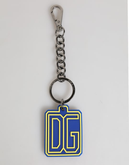 Blauwe Gele DG Rubber Logo Zilveren Mannen Sleutelhanger Sleutelsring - Image 1