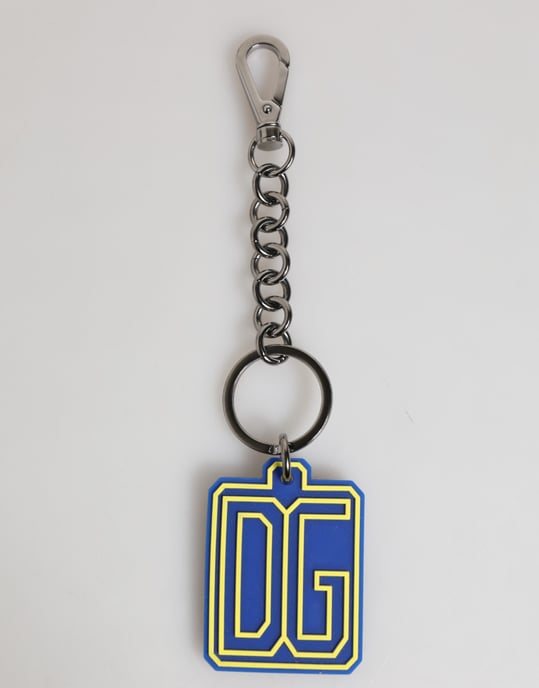 Blauwe Gele DG Rubber Logo Zilveren Mannen Sleutelhanger Sleutelsring - Image 4