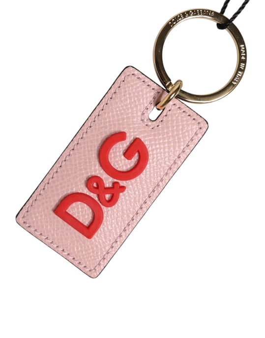 Roze Kalfsleer DG Logo Metalen Ring Sleutelhanger - Image 1