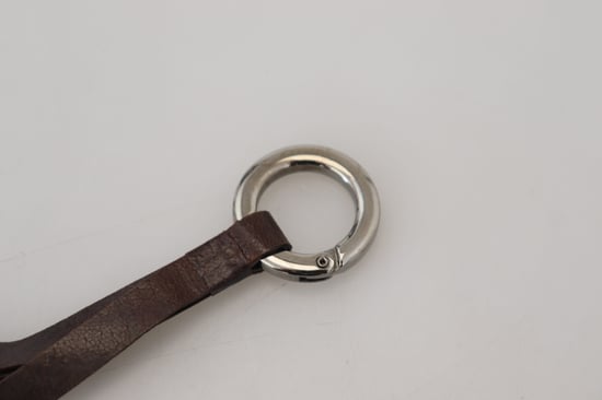 Bruine Leren Zilverkleurige Metalen Sleutelhanger Sleutelhanger - Image 3