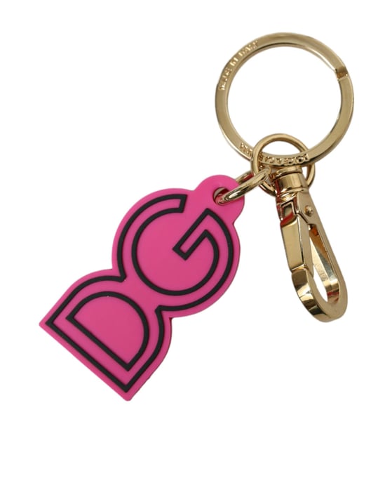 Dolce & Gabbana Roze Rubber Goudkleurige Metalen DG Logo Sleutelhanger Sleutelhanger - Image 1
