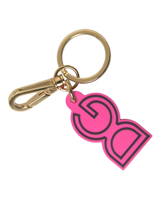 Dolce & Gabbana Roze Rubber Goudkleurige Metalen DG Logo Sleutelhanger Sleutelhanger - Image 2
