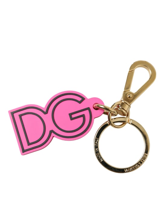 Dolce & Gabbana Roze Rubber Goudkleurige Metalen DG Logo Sleutelhanger Sleutelhanger - Image 3