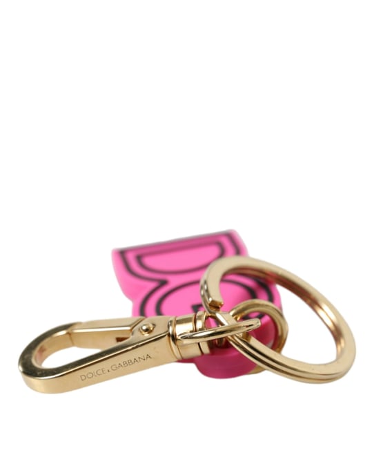 Dolce & Gabbana Roze Rubber Goudkleurige Metalen DG Logo Sleutelhanger Sleutelhanger - Image 4