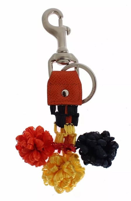 Rode Gele Raffia Leren Sluiting Vinder Sleutelhanger Sleutelring - Image 1