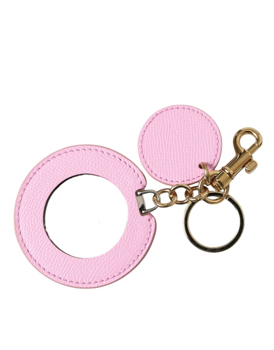 Dolce & Gabbana Roze Kalfskleder Gouden Metaallogo Print Sleutelhanger Sleutelhanger - Image 2
