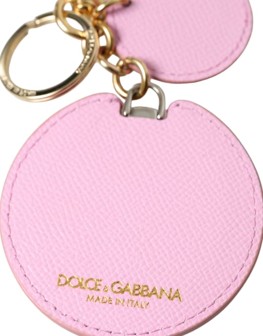 Dolce & Gabbana Roze Kalfskleder Gouden Metaallogo Print Sleutelhanger Sleutelhanger - Image 3