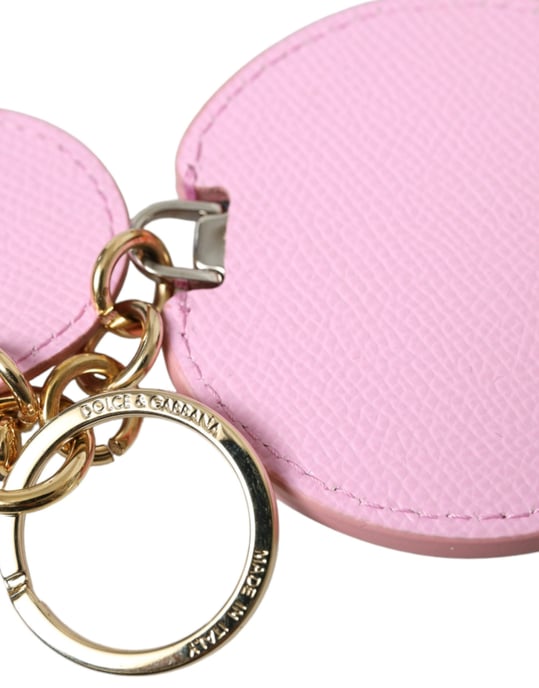 Dolce & Gabbana Roze Kalfskleder Gouden Metaallogo Print Sleutelhanger Sleutelhanger - Image 4