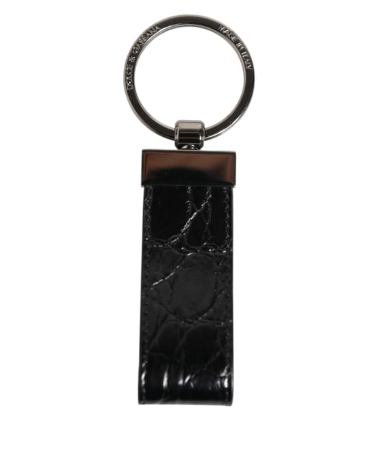 Dolce & Gabbana Zwarte Leren Logo Metaal Ring Sleutelhanger Houder Mannen Sleutelhanger - Image 1