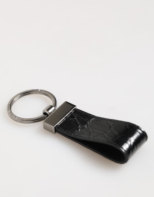 Dolce & Gabbana Zwarte Leren Logo Metaal Ring Sleutelhanger Houder Mannen Sleutelhanger - Image 3