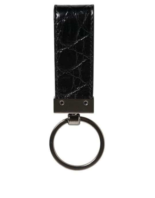 Dolce & Gabbana Zwarte Leren Logo Metaal Ring Sleutelhanger Houder Mannen Sleutelhanger - Image 4
