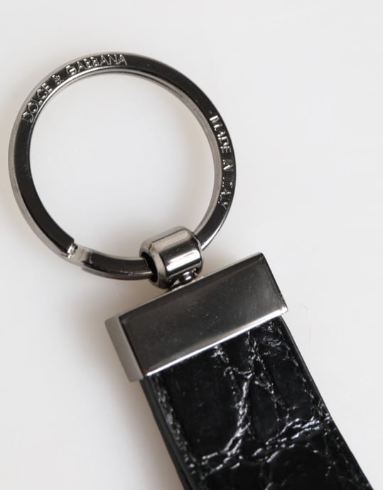 Dolce & Gabbana Zwarte Leren Logo Metaal Ring Sleutelhanger Houder Mannen Sleutelhanger - Image 5