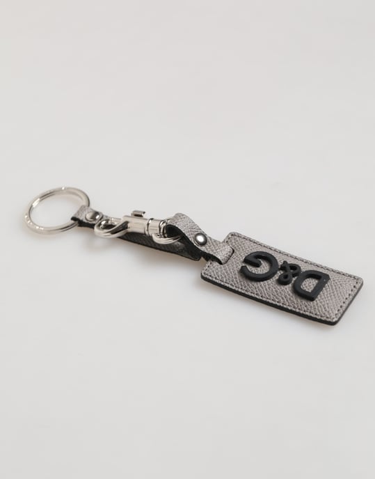 Grijze Leren Logo Metaalring Sleutelhangerhouder Mannen Sleutelhanger - Image 2