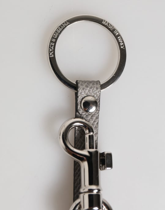 Grijze Leren Logo Metaalring Sleutelhangerhouder Mannen Sleutelhanger - Image 3