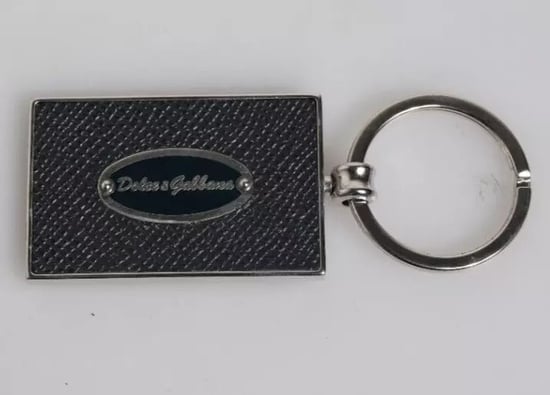 Dolce & Gabbana Zwart leren logo metalen ring sleutelhanger sleutelring - Image 1