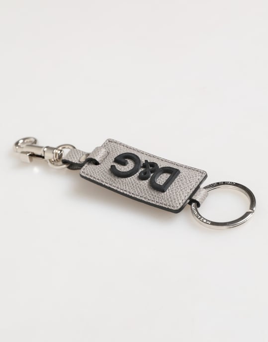 Grijze Leren Logo Metaalring Sleutelhangerhouder Mannen Sleutelhanger - Image 2