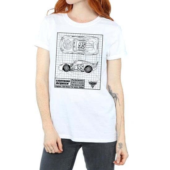 Disney Dames/Dames Cars Lightning McQueen Blueprint Katoenen Vriendje T-shirt (Wit) - Image 3