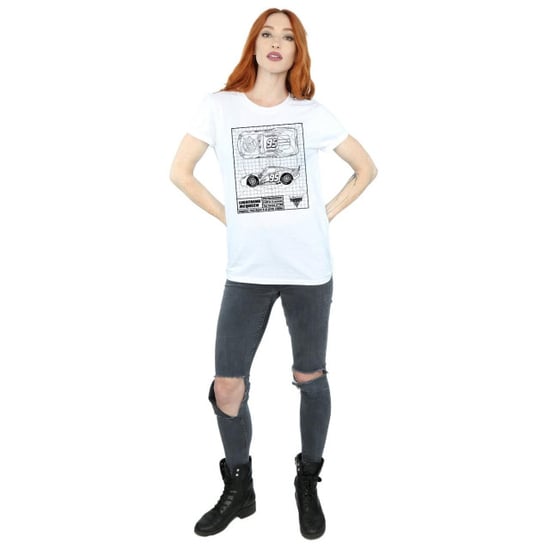 Disney Dames/Dames Cars Lightning McQueen Blueprint Katoenen Vriendje T-shirt (Wit) - Image 5