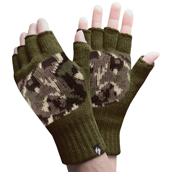 Heren Warm 3.2 TOG Fleece Gevoerde Winter Thermo Vingerloze Handschoenen in Khaki & Marineblauw - Image 1