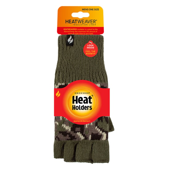 Heren Warm 3.2 TOG Fleece Gevoerde Winter Thermo Vingerloze Handschoenen in Khaki & Marineblauw - Image 2