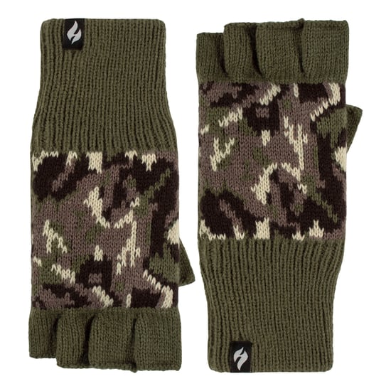 Heren Warm 3.2 TOG Fleece Gevoerde Winter Thermo Vingerloze Handschoenen in Khaki & Marineblauw - Image 5