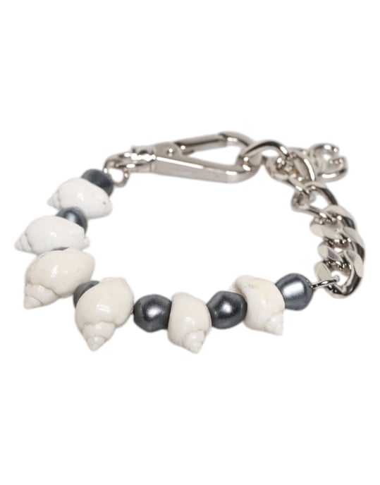 Zilverkleurige Messing Beaded Schelp DG Logo Hangertje Armband - Image 4