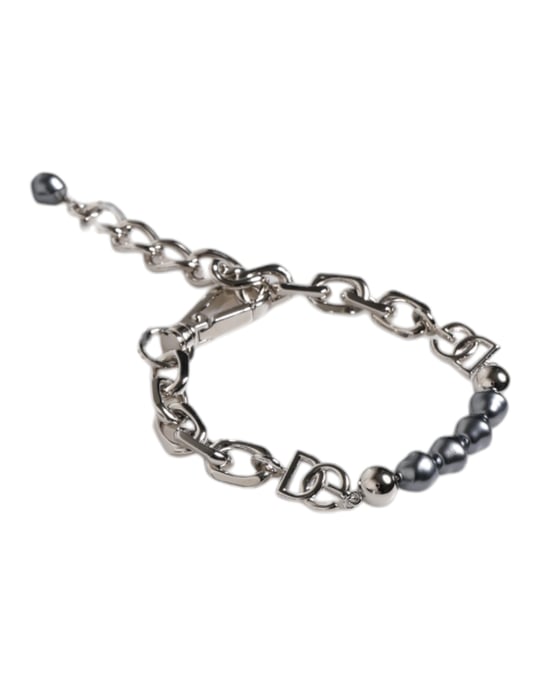 Zilveren Ketting Met Kreeftenhaak Logo Grijze Parels Armband - Image 2