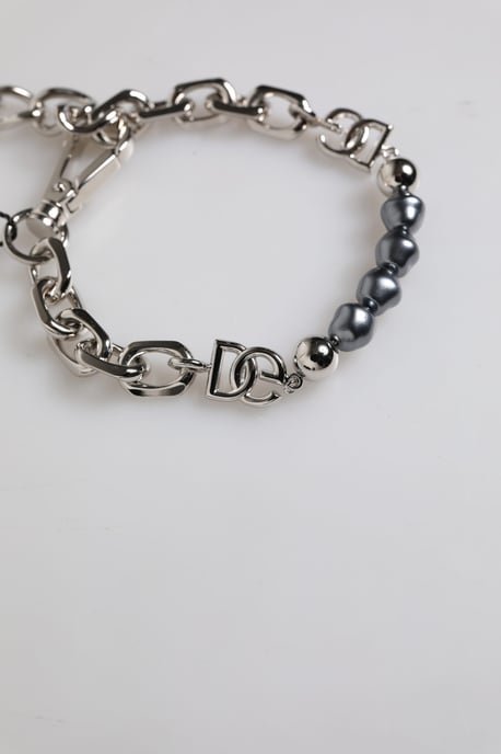 Zilveren Ketting Met Kreeftenhaak Logo Grijze Parels Armband - Image 3