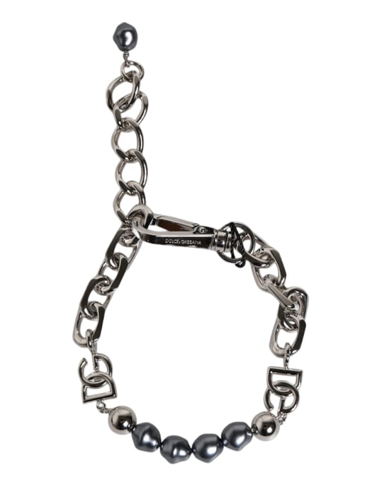 Zilveren Ketting Met Kreeftenhaak Logo Grijze Parels Armband - Image 5