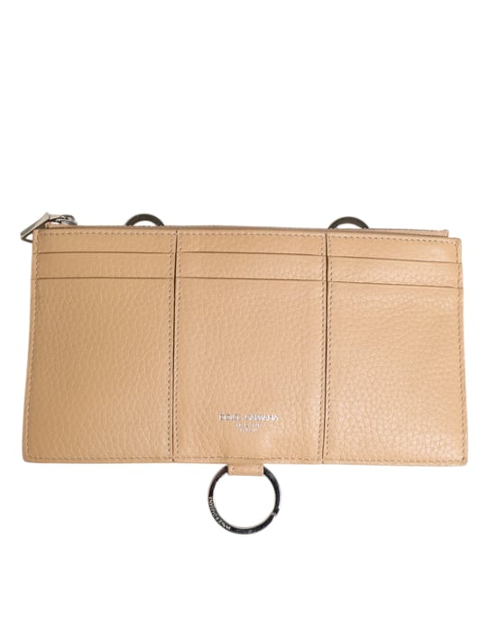 Beige Kalfsleder Grote Crossbody Kaartenhouder Portemonnee - Image 1
