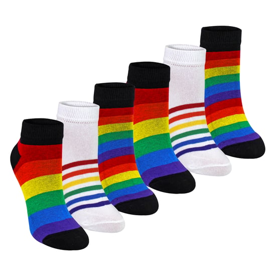 6 Pack Kids Jongens Meisjes Regenboog Trainer Katoenen Sokken Kleurrijke Gestreepte Sokken - Image 1