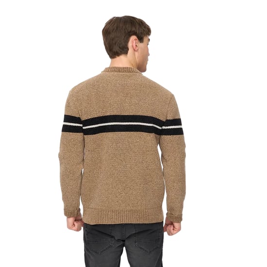 Crosshatch Heren Roundall Chenille Gebreide Trui (Taupe) - Image 2
