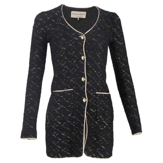 Emilio Pucci Gewatteerde Jas met Gouden Afwerking in Zwarte Wol - Image 1